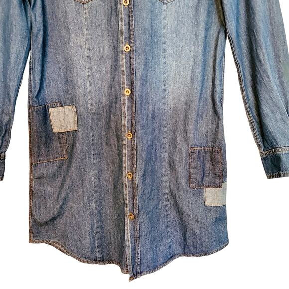 Huochetour Blue Med Wash Denim Button-up Long-sleeved Jean Dress Women Size 11 - Picture 4 of 9
